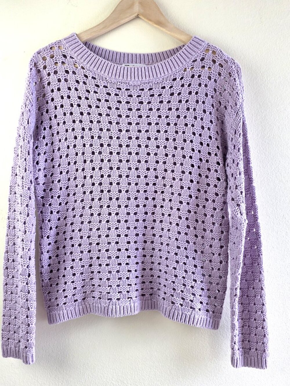 Crochet 100% Cotton Sweater Crew Neck Women's XS Natural Pastel